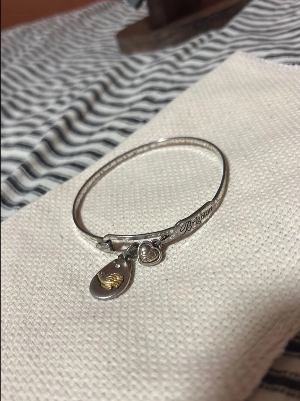 Brighton Two-Tone Heart & dove Charm Bangle - Silver and Gold
